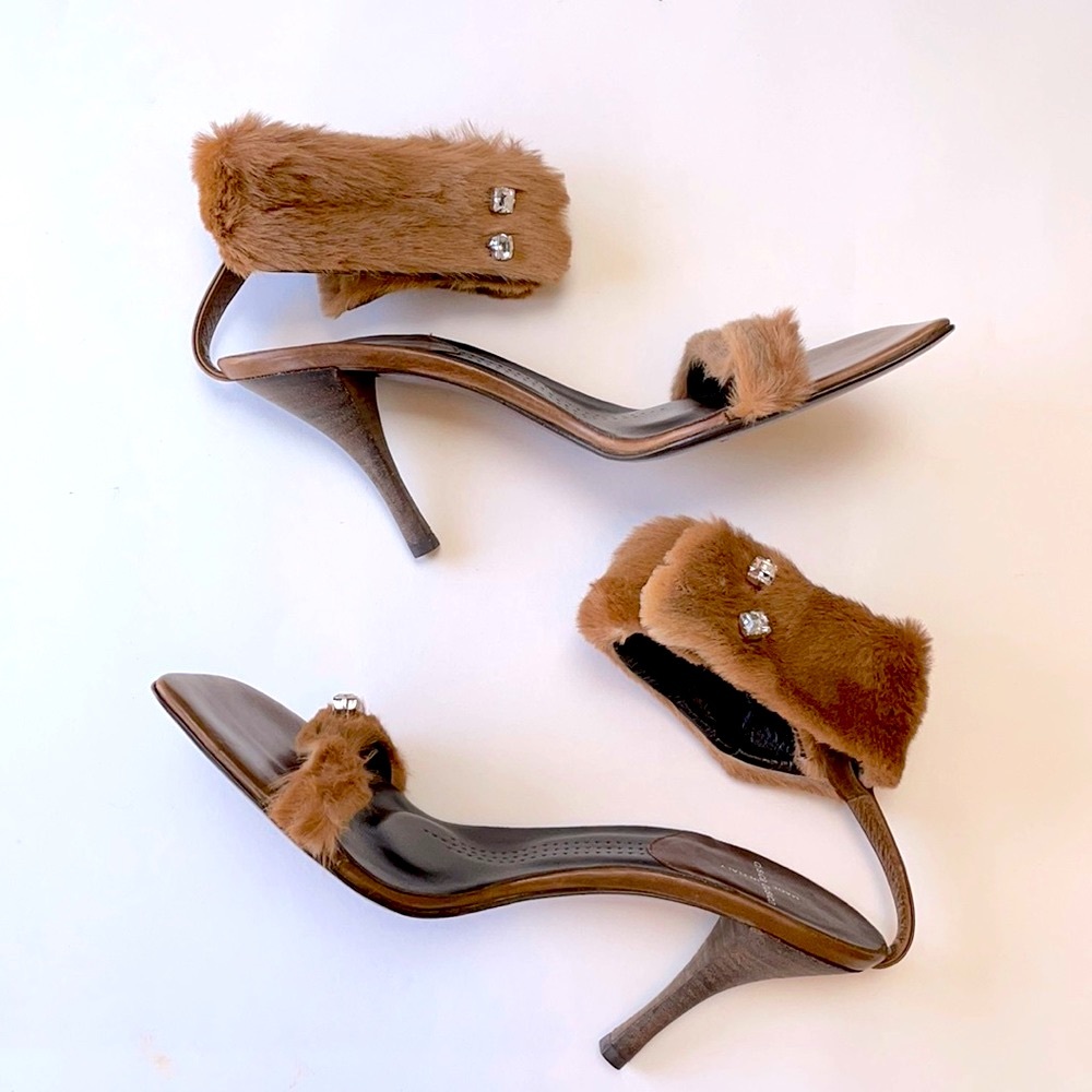 dusica dusica Brown Rabbit Fur & Leather Heels